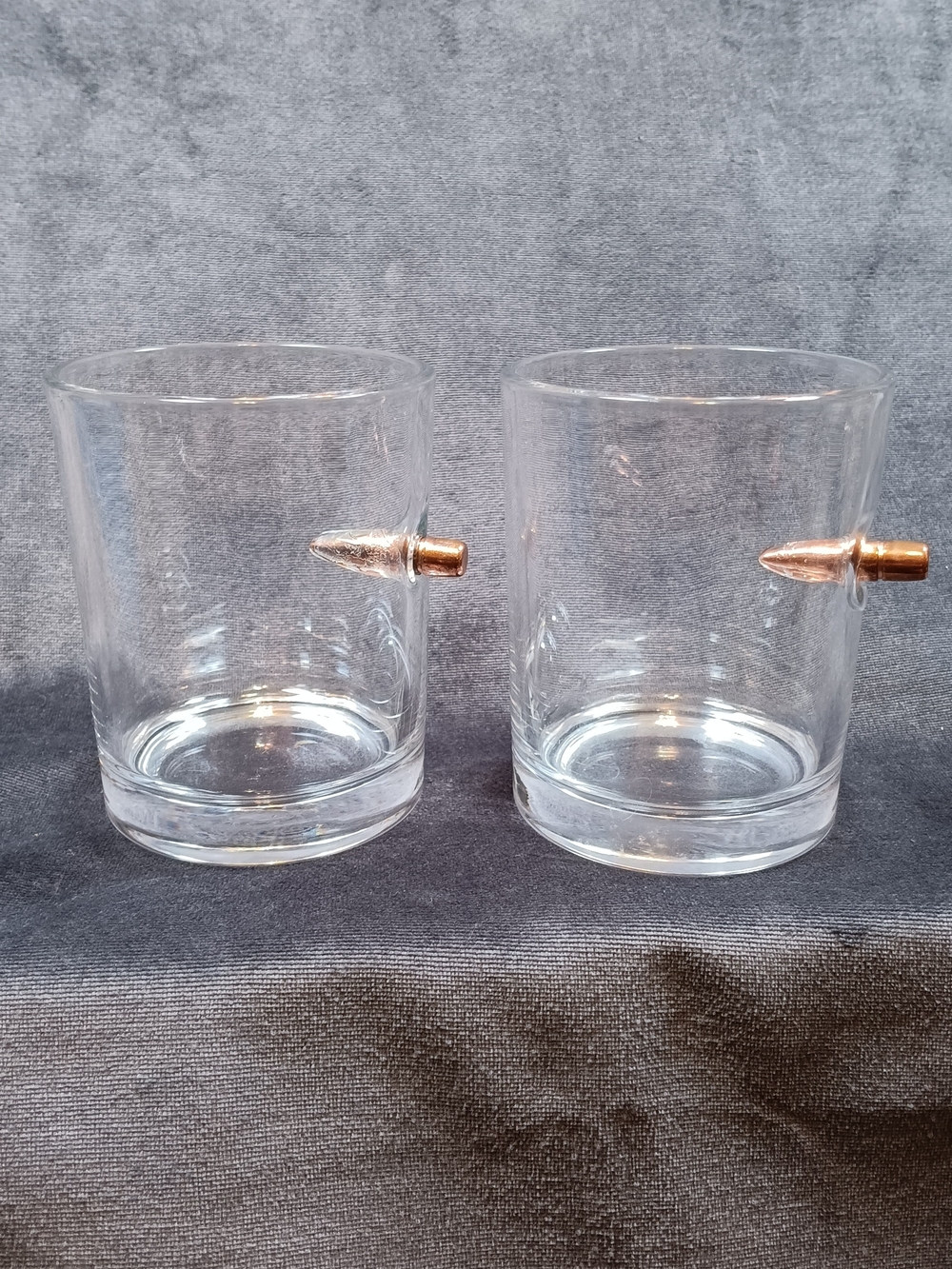 Clear Old Fashioned Glasses with Copper Bullet Accent - Set of 2